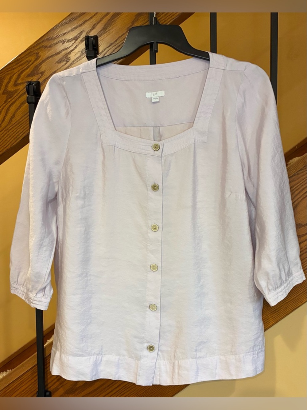 J. Jill Blouse Square Neck Button Front 3/4 Sleeve Pale Orchid SZ. Lg